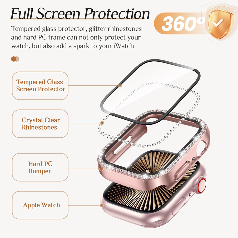Diamond Case+Glass For Apple w - Smartwatch Band Accessories 리뷰 및 가격