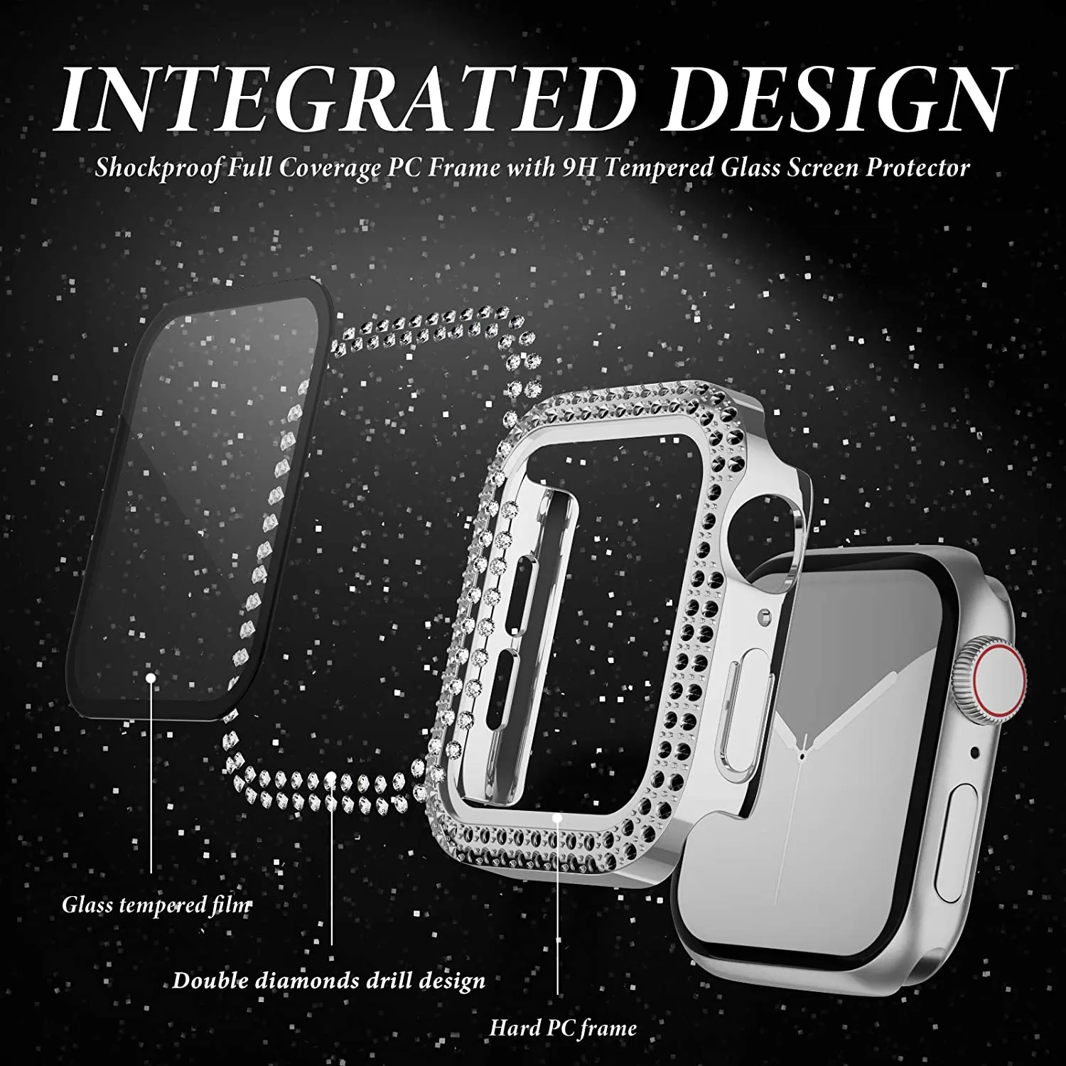 Glass+Diamond Cover For Apple  - Smartwatch Band Accessories 리뷰 및 가격