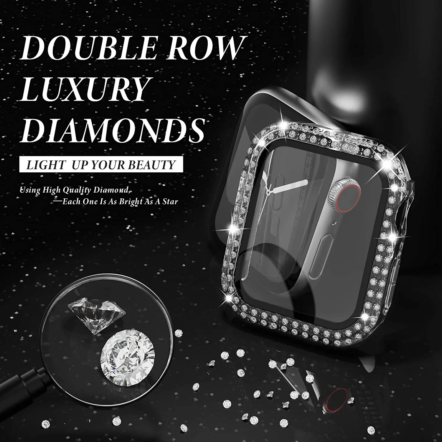 Glass+Diamond Cover For Apple  - Smartwatch Band Accessories 리뷰 및 가격
